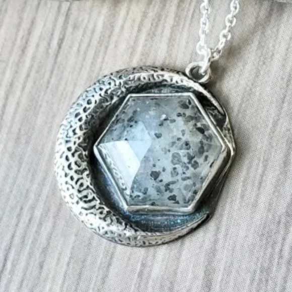 Black Sunstone Moon Necklace - Picture 3 of 6